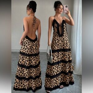 Elegant Backless Leopard Print Dress